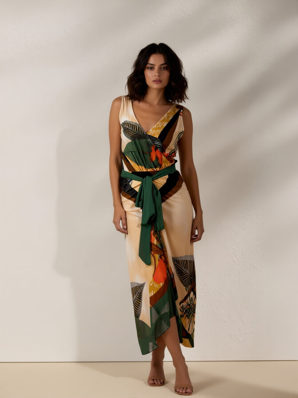 Abstract Print Off-Shoulder Midi Set