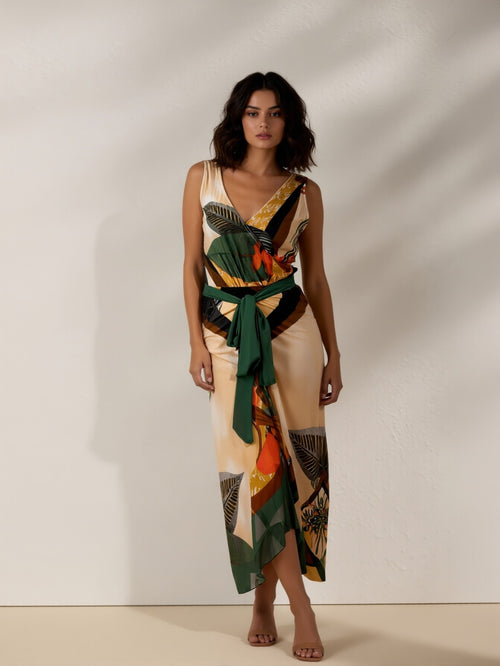 Abstract Print Off-Shoulder Midi Set