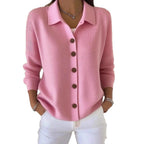 Button-Front Lapel Sweater Cardigan