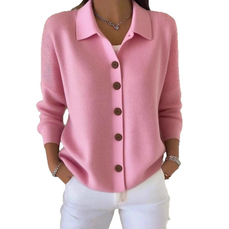 Button-Front Lapel Sweater Cardigan