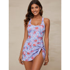 Floral Print One-Piece Swimsuit with Skirt Overlay