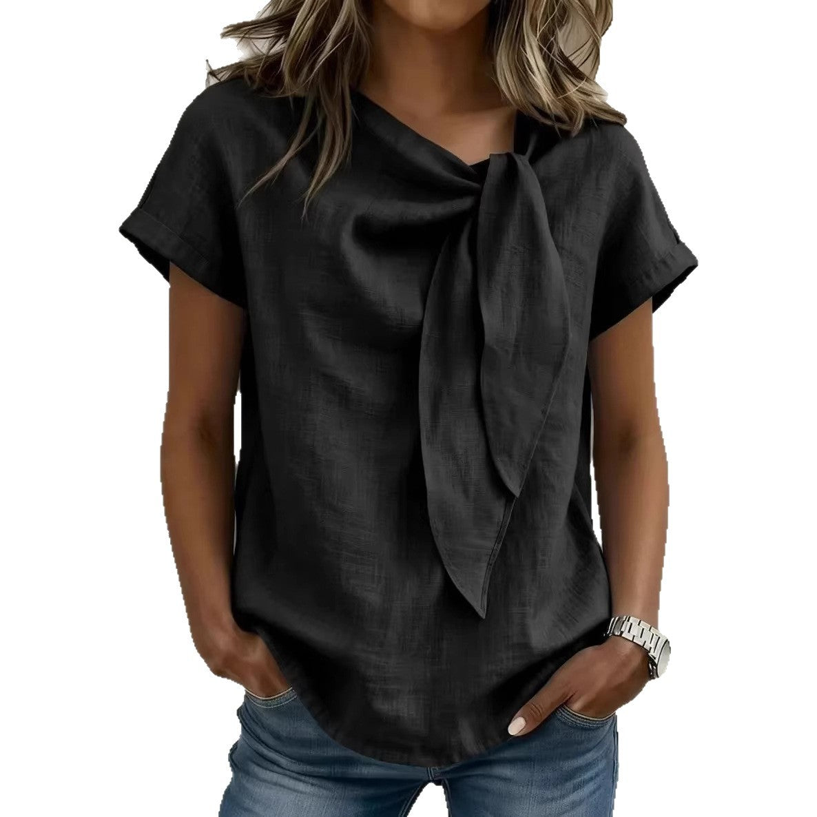 Women's Summer Short Sleeve Casual T-Shirt - Cotton Blend Lightweight Everyday Top For Daily Wear