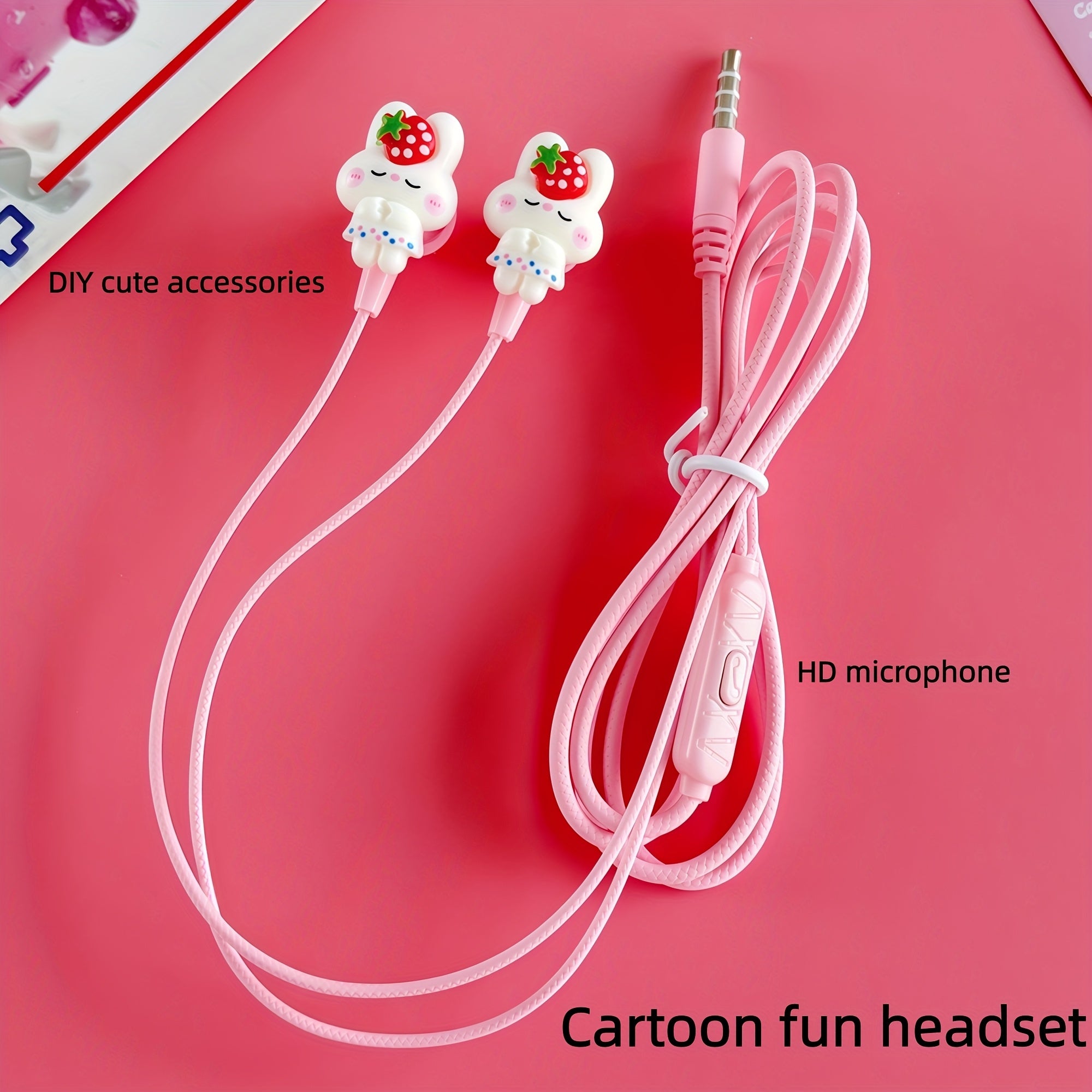 Cute Wired Headphones Equipped with DIY Cartoon Cute Rabbit Accessories, High-definition Microphone, Noise-canceling Student Headphones, 3.5mm Jack Compatible with All 3.5mm Interface Devices,Comfortable Earplugs & Durable No