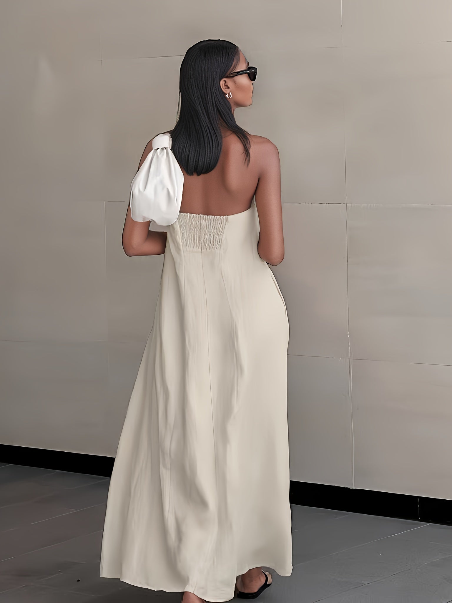 High-Waisted Linen Strapless Bandeau Dress