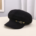 Pleated Octagonal Newsboy Hat with Gold Accent Buckle