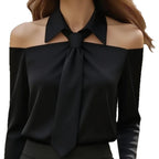 Halter Neck Cold-Shoulder Lapel Blouse