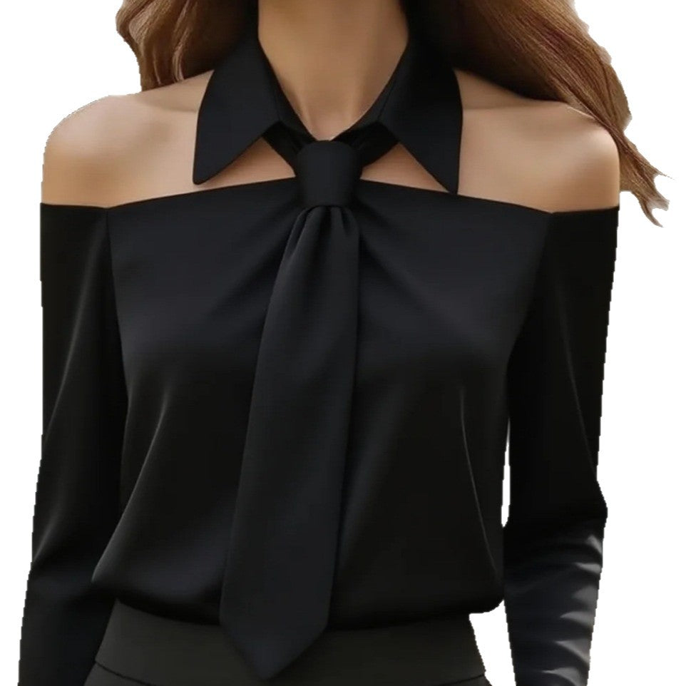 Halter Neck Cold-Shoulder Lapel Blouse