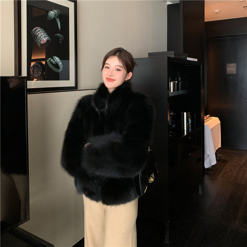 Integrated Faux Fur Long Sleeve Coat