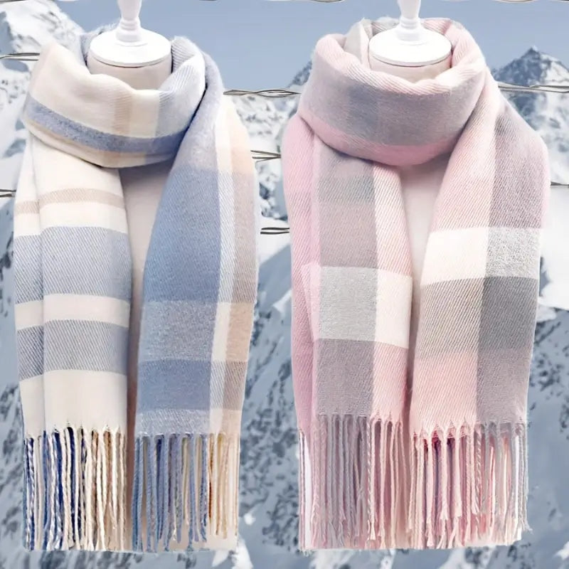 Unisex Pastel Plaid Tassel Shawl Scarf
