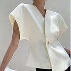 French Style Structured V-Neck Vest Blouse