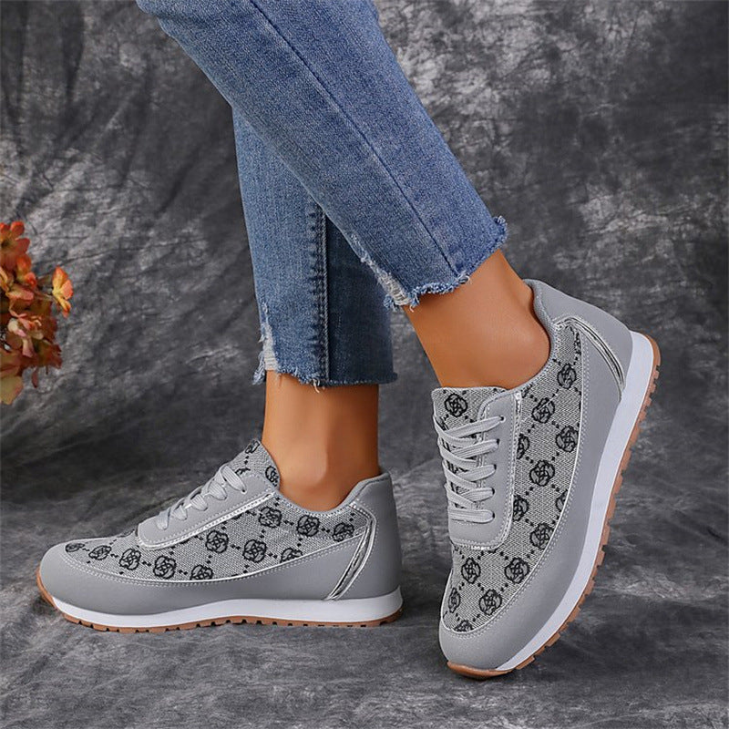 Flower Print Lace-Up Casual Fashion Lightweight Breathable Sneakers