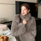 Integrated Faux Fur Long Sleeve Coat
