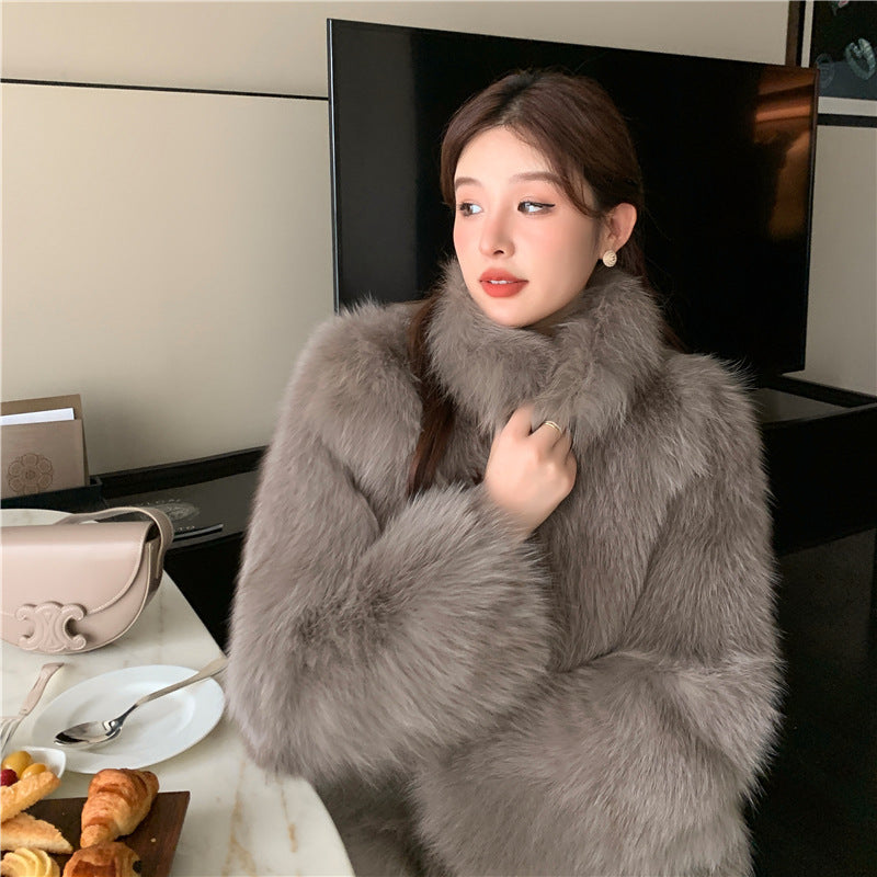 Integrated Faux Fur Long Sleeve Coat