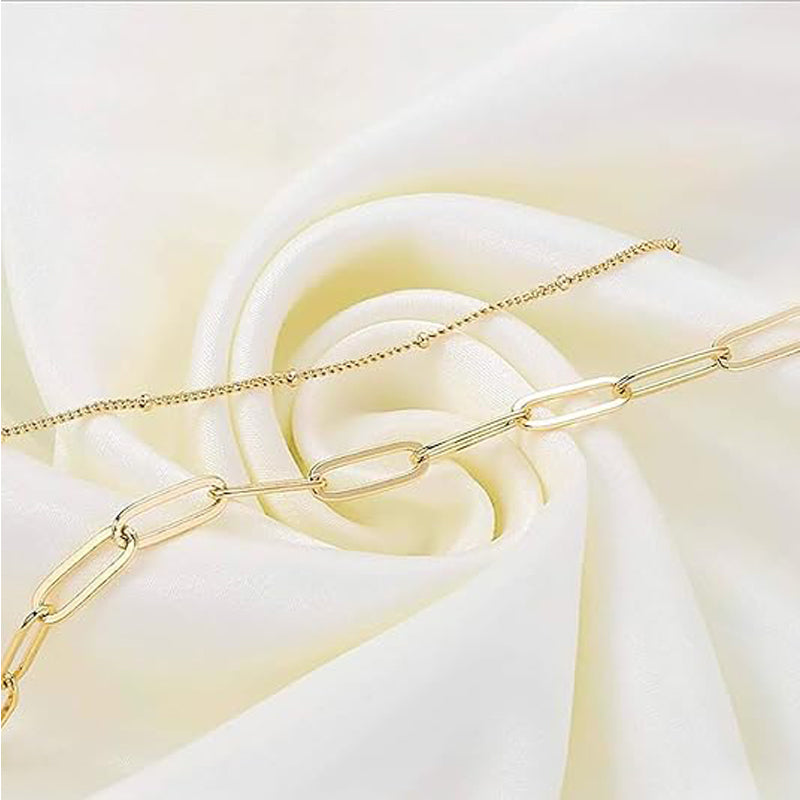 Dainty 14K Gold Filled Layered Paperclip Chain Bracelet Set