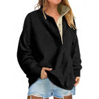 Floral Accent Buttoned Stand-Collar Pullover