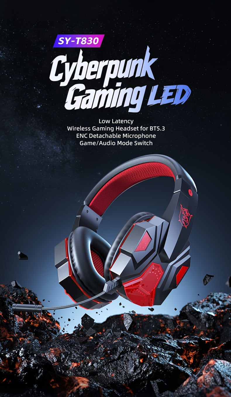 High-Quality Glowing Gaming Headset with Wireless Capabilities, Suitable for Calls, Adjustable, And Allows Seamless Switching Between Wired And Wireless Listening with Physical Noise Cancellation