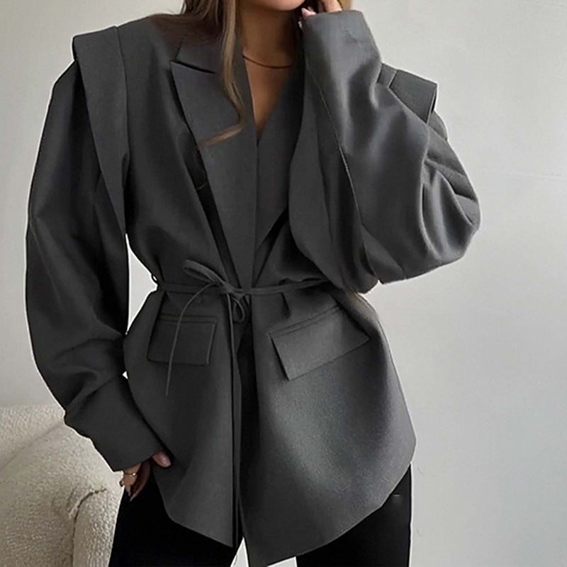 Thin Lace-Up V-Neck Blazer Coat