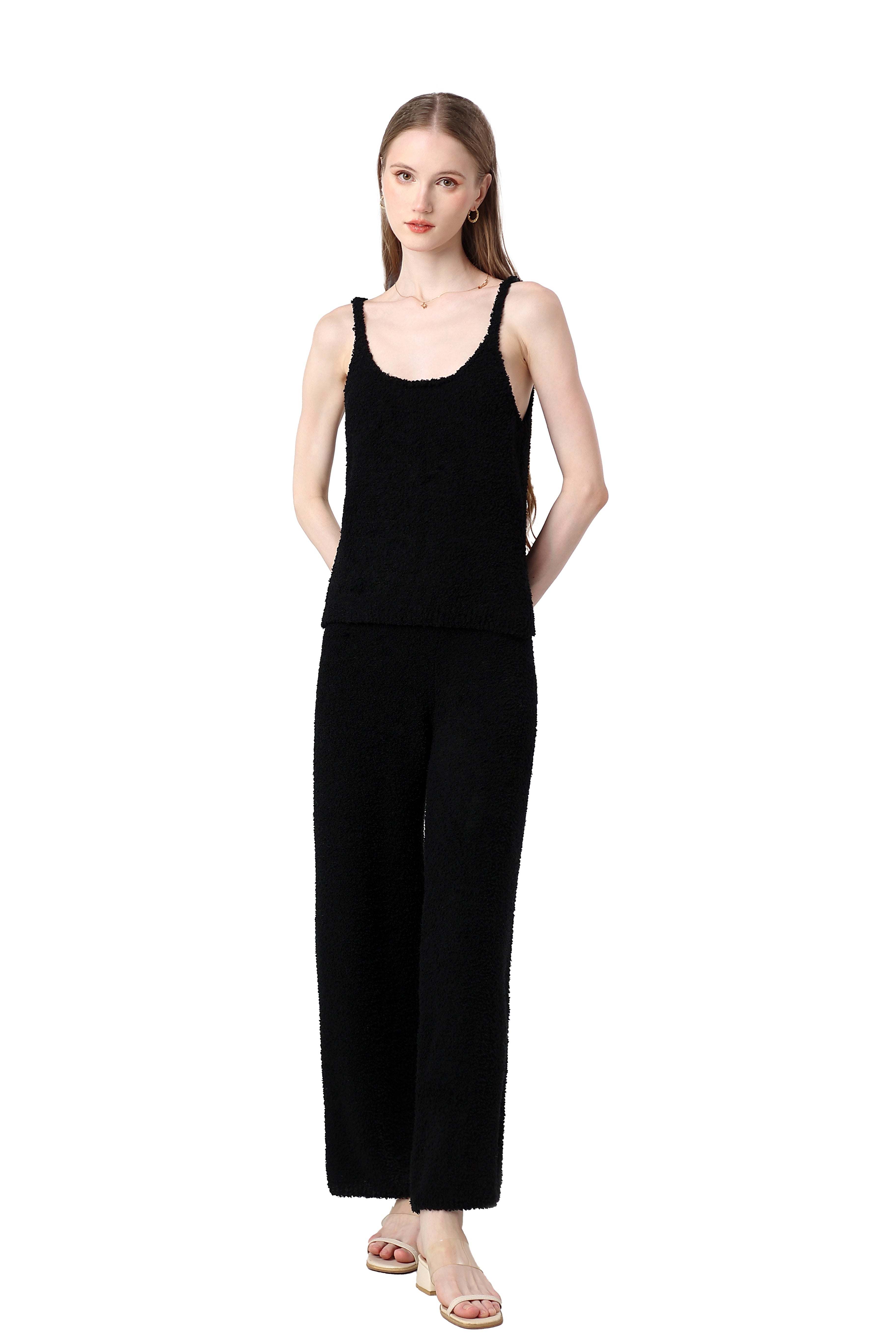 Plush Halter Wide-Leg Lounge Set