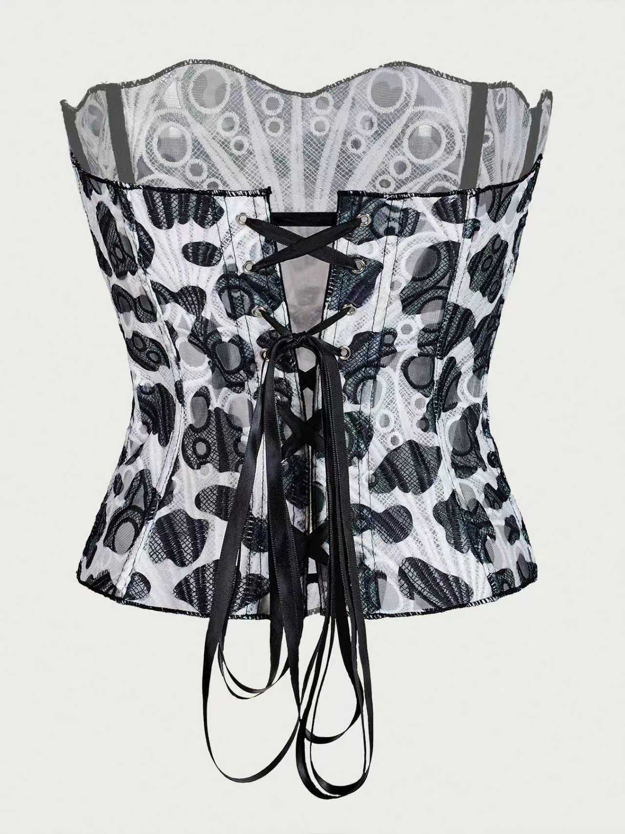 Hollow-Out Lace Corset Top