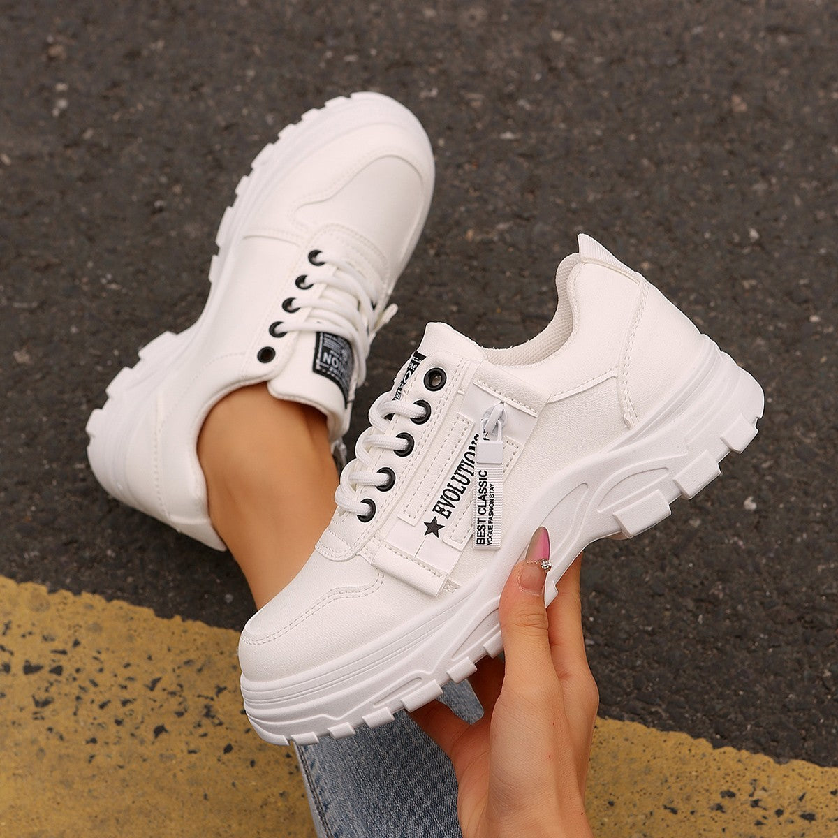 Side-Zipper Chunky Platform Casual Sneakers
