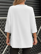 Oversized Side-Slit T-Shirt with 3/4 Sleeves