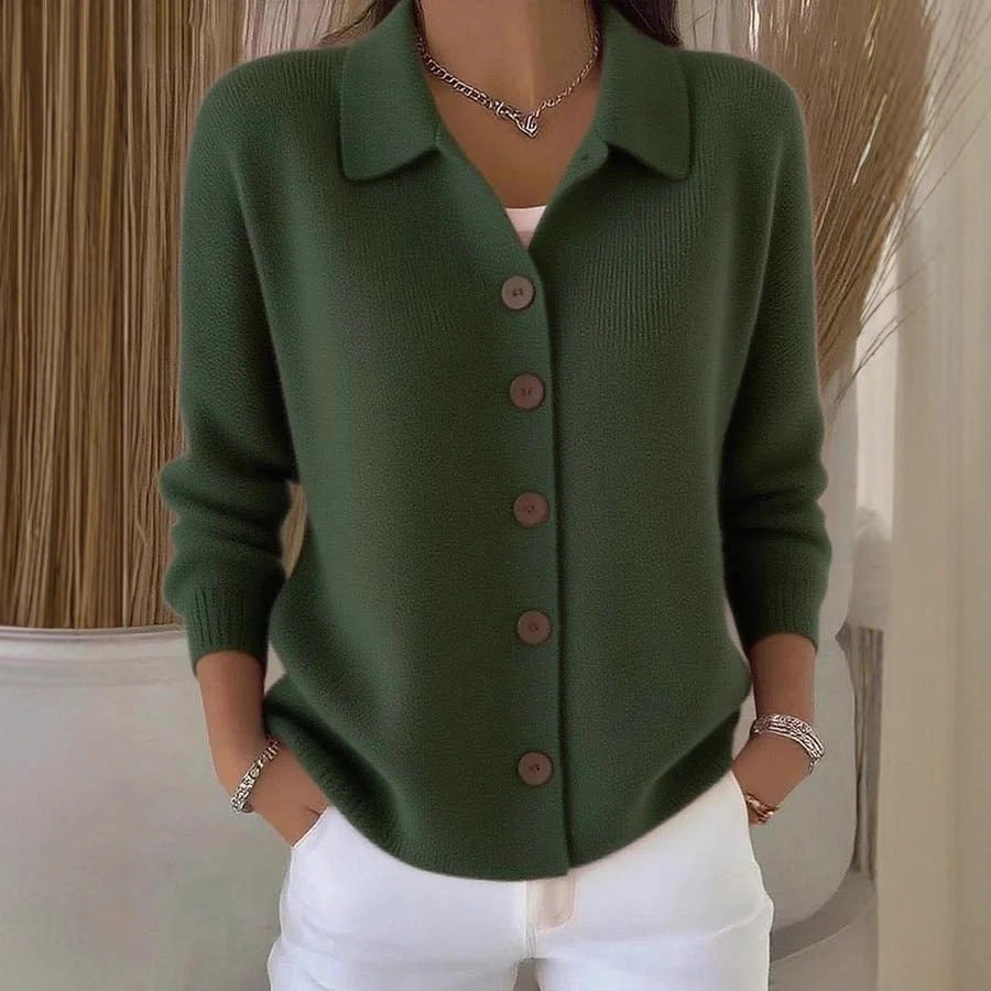 Button-Front Lapel Sweater Cardigan