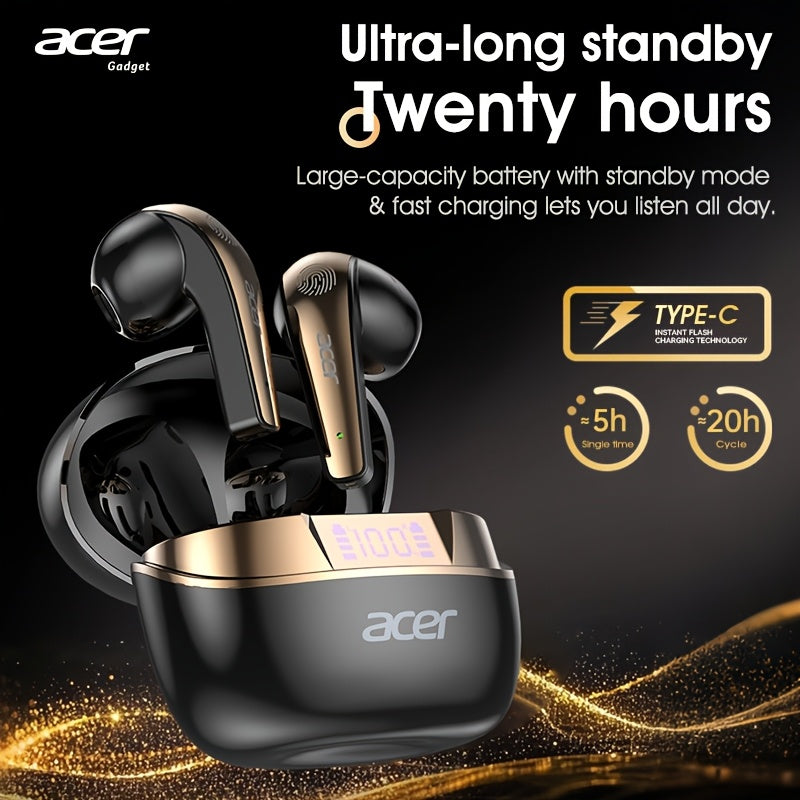 Acer TWS Wireless Earbuds with Deep Bass Stereo Sound + Call Noise Reduction, Long Battery Life, In-Ear Design for Sports And Running, Low Latency Gaming Mode, HIFI Audio, Lightweight Touch Control Design, Stylish Appearance