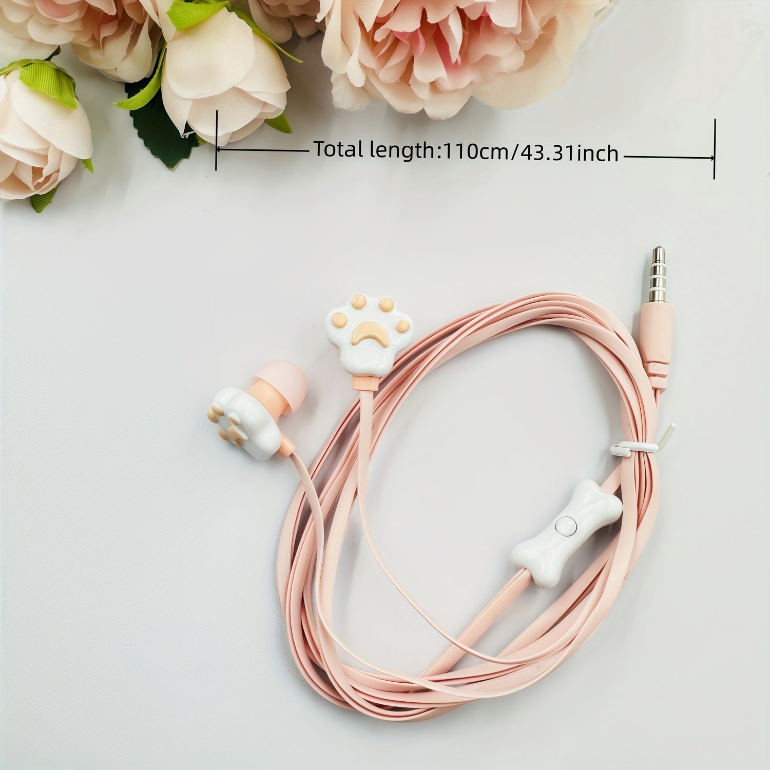 3.5mm Cute Cat's Paw Shaped Wired Headset, HD, Lightweight, Button Type, Universal Cell Phone Control, In-Ear, 3.5mm Plug with Microphone, Compatible with iPhone, Laptop, MP3, Suitable for Students, Gift Headset, Student Head