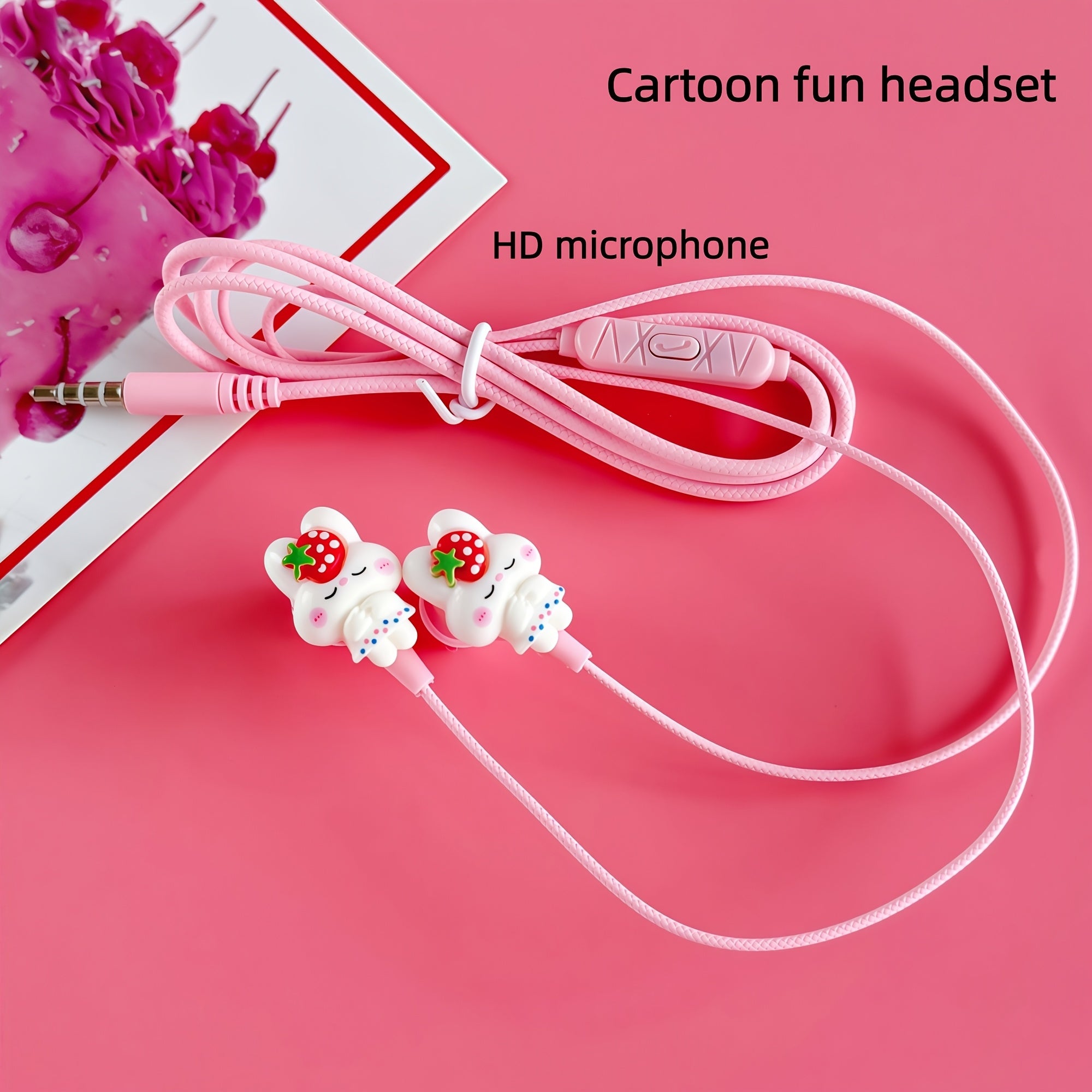 Cute Wired Headphones Equipped with DIY Cartoon Cute Rabbit Accessories, High-definition Microphone, Noise-canceling Student Headphones, 3.5mm Jack Compatible with All 3.5mm Interface Devices,Comfortable Earplugs & Durable No