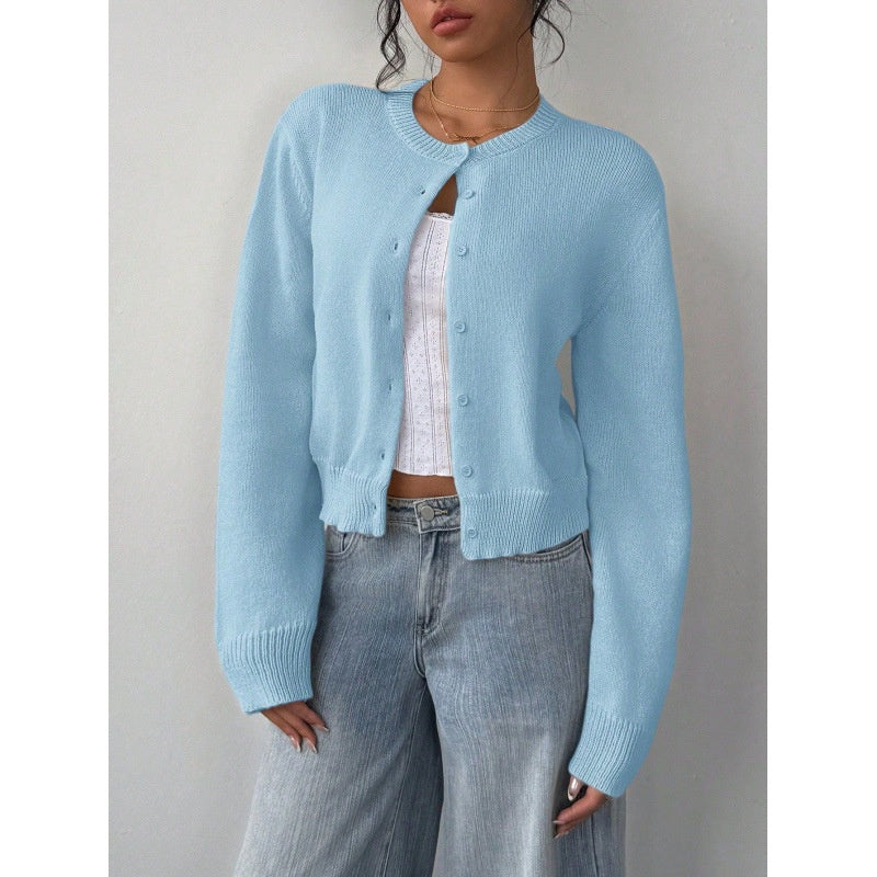 Chic Round Neck Slim Knit Cardigan