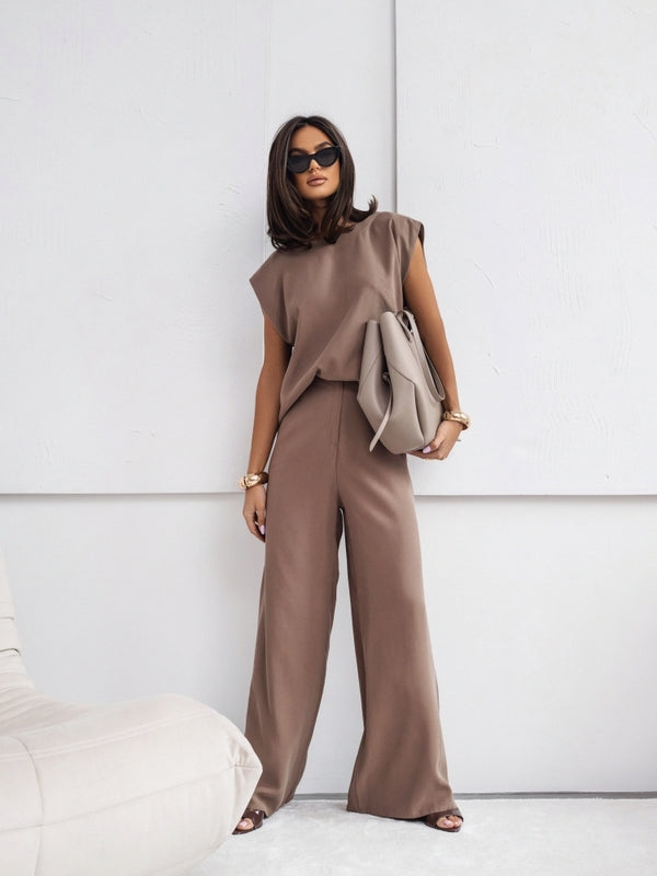 Sleeveless T-Shirt & Wide-Leg Trouser Set