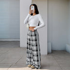 Plaid High-Waist Wide-Leg Pants