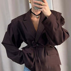 Thin Lace-Up V-Neck Blazer Coat