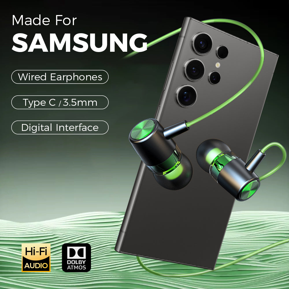 Wired Type C Hifi Bass Earphones with 3.5Mm Connector for Samsung Galaxy Z Fold 7, S25 Ultra, S24 Edge, And A56 Earbuds