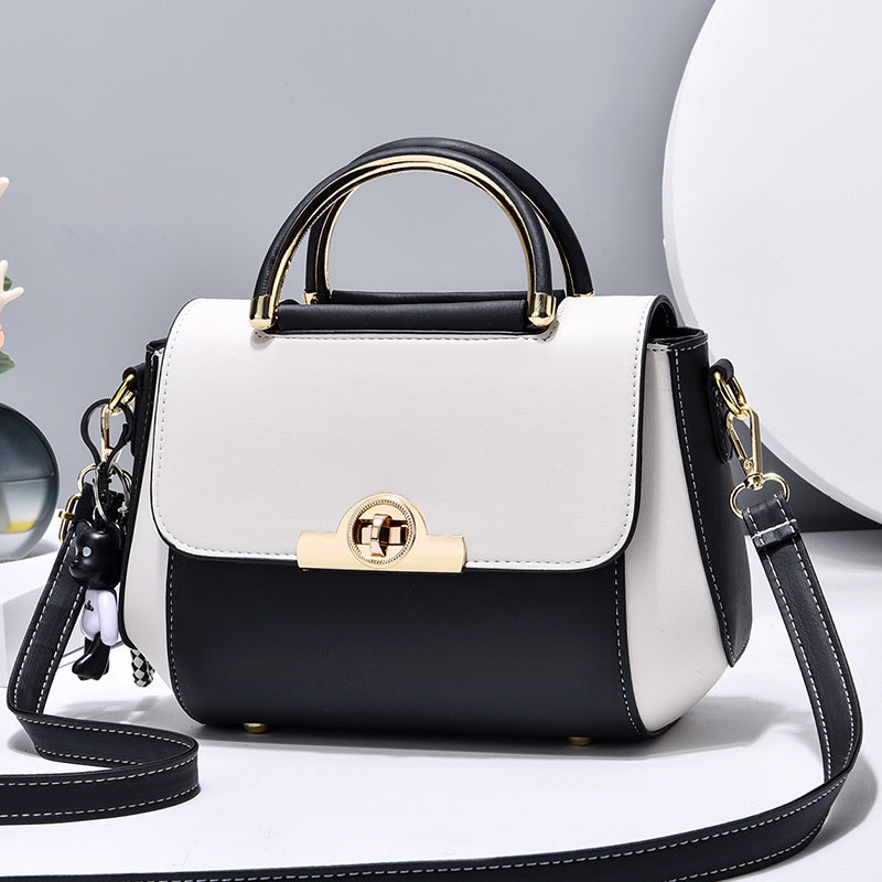 Elegant Retro Colorblock PU Leather Crossbody Bag with Top Handle