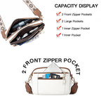 Triple-Zipper Colorblock Crossbody Bag with Floral Embroidered Strap