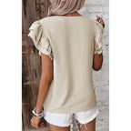 Summer Petal Ruffle Sleeve Pullover Blouse