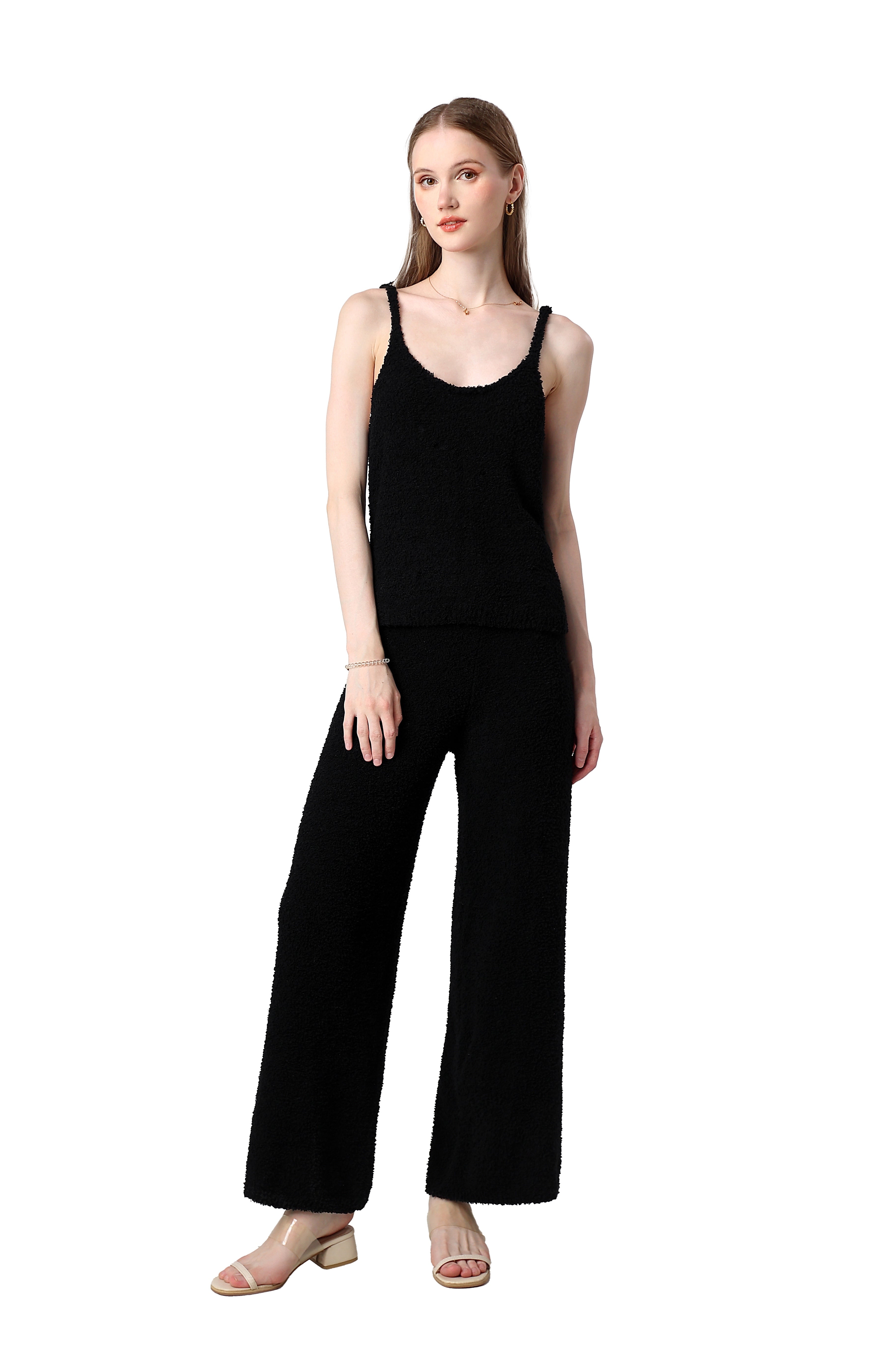Plush Halter Wide-Leg Lounge Set
