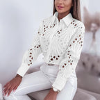 Hollow-Out Lace Button-Down Commuter Shirt