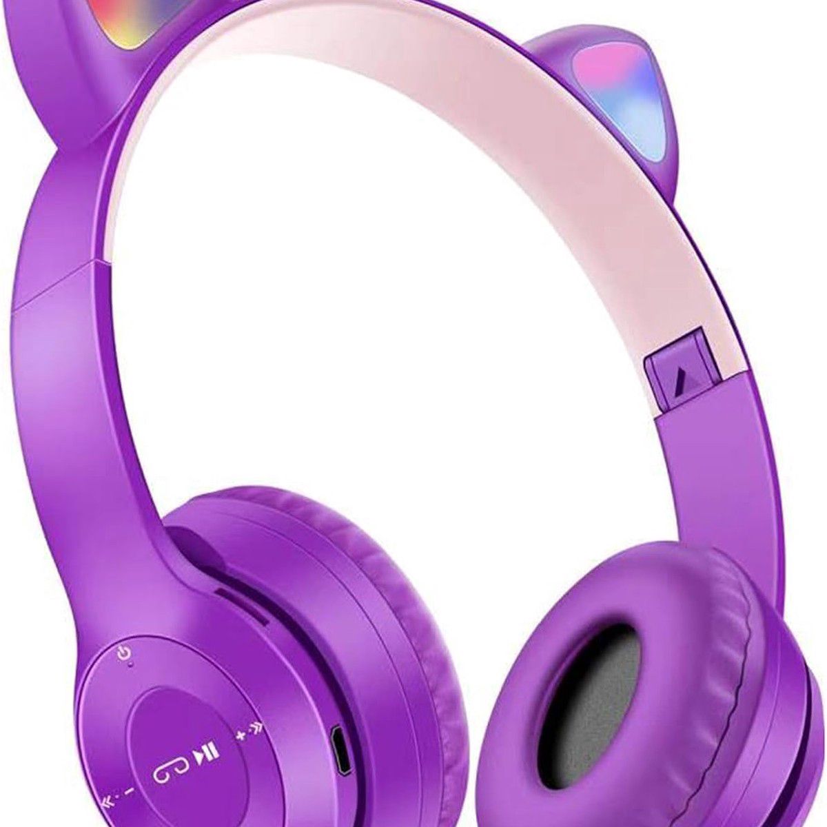 Ear Kids Headphones | Wireless 5.0 Wireless Foldable Over-Ear Headphones with Mic Light, Compatible with Smartphone, Pad, Laptop, Purple