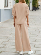 V-Neck Lounge Set with Wide-Leg Trousers