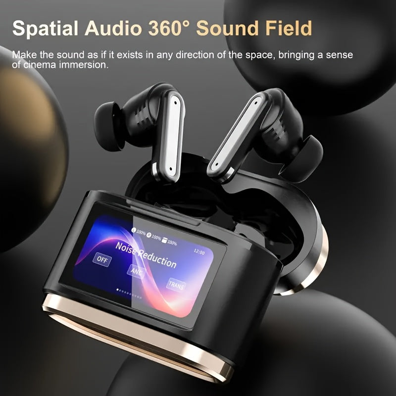 2025 New Active Noise Cancelling Earbuds (ANC), Smart Digital Display Touchscreen, Wireless Earbuds, Compatible with iPhone and Android TWS True Wireless Earbuds, 6 Microphones for Perfect Calls, Voice Control, Up to 40 Hours