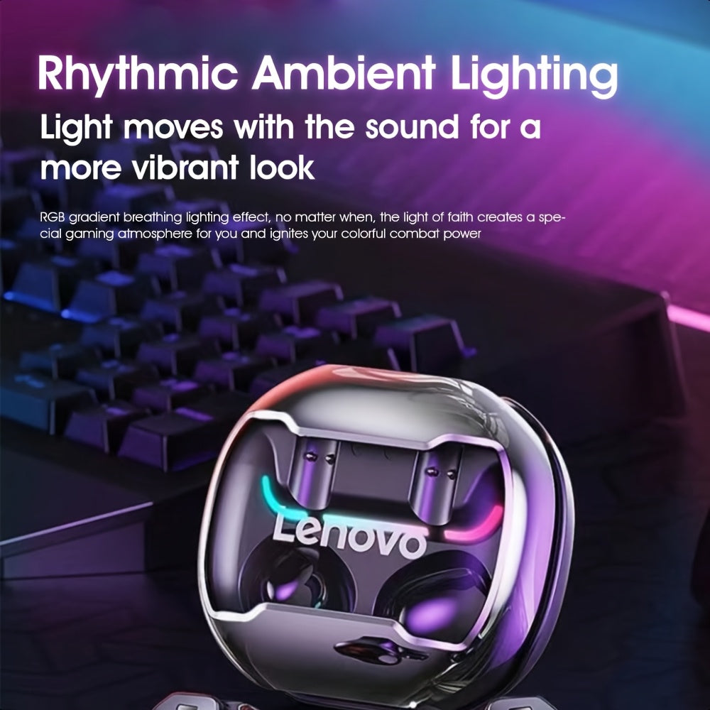Lenovo TG101 True Wireless Earbuds, Designed for Gamers, Minimal Delay, RGB Lighting, Extended Battery Duration, High-Fidelity Audio, New Model for 2025
