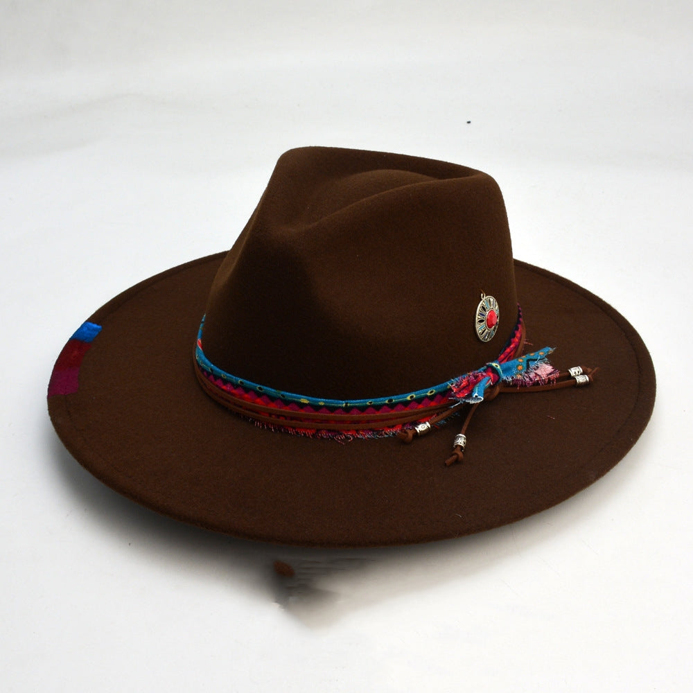 Wool-Like Retro Felt Cap British Wide Brim Hat