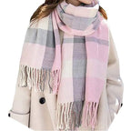 Unisex Pastel Plaid Tassel Shawl Scarf