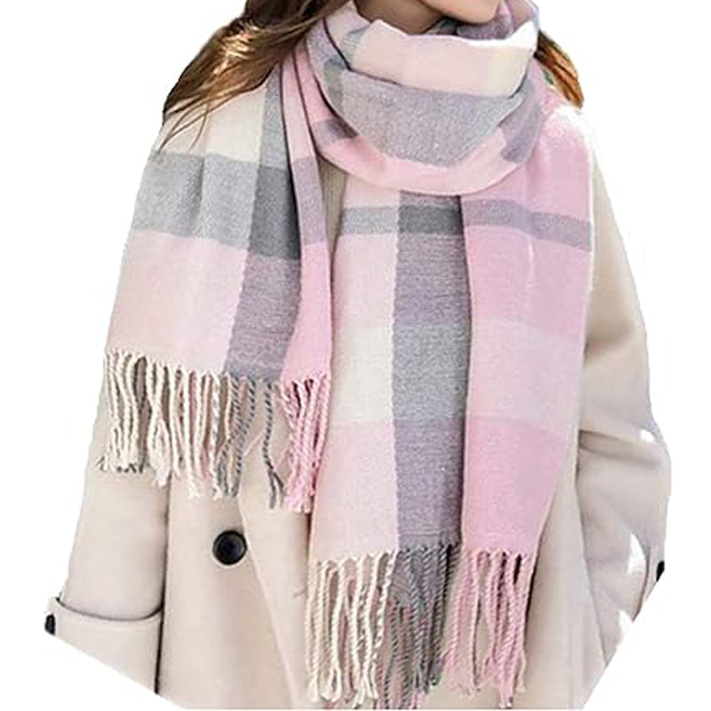 Unisex Pastel Plaid Tassel Shawl Scarf
