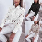 Hollow-Out Lace Button-Down Commuter Shirt