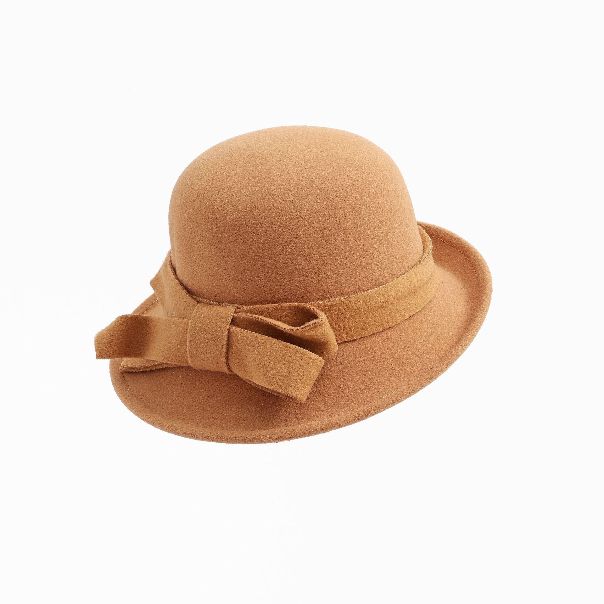French-Style Elegant Retro Woolen Bowler Hat Curling Bow