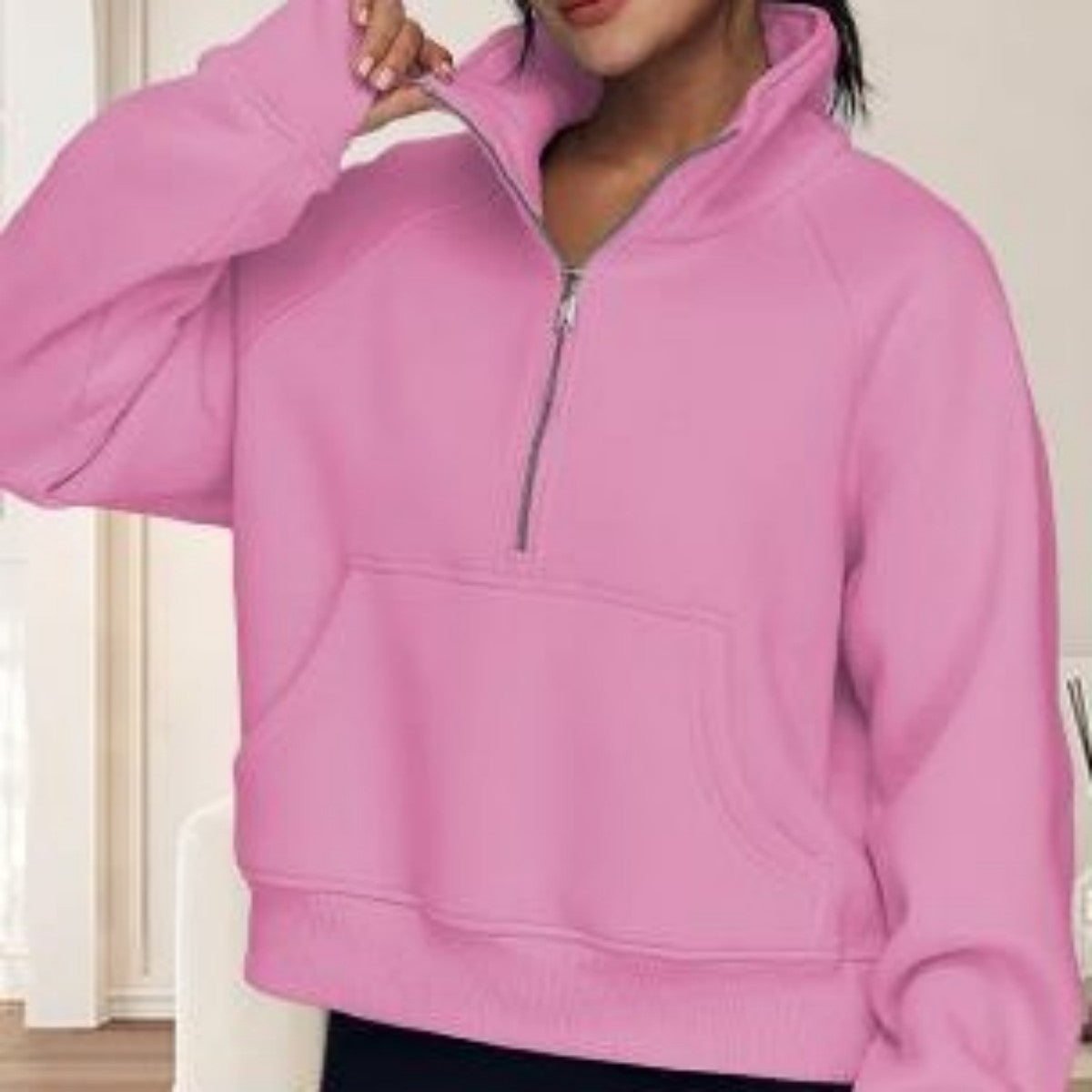 Loose Half-Zip Fleece-Lined Sweater Pullover