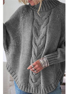High-Collar Cable Knit Batwing Sweater
